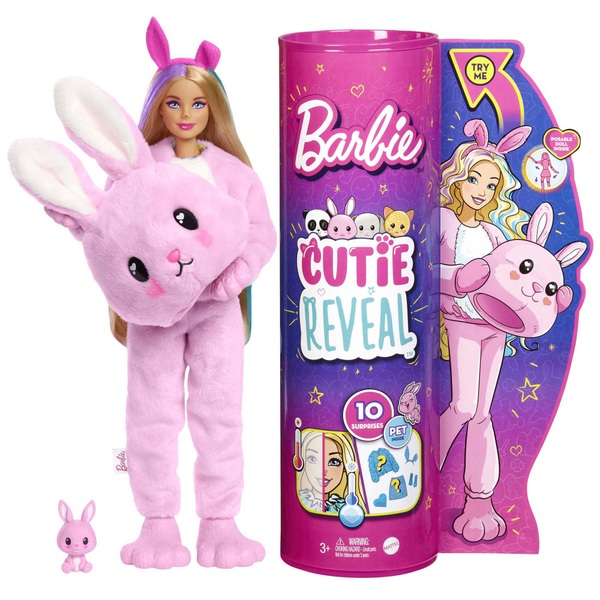 Barbie Cutie Reveal Doll cu bunny costum de pluș și 10 surprize